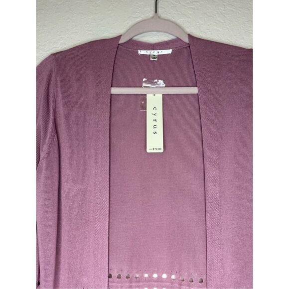NEW Cyrus Dusty Pink Pointelle Knit Open Front Soft Girl, Career Sweater Size M - Picture 3 of 9
